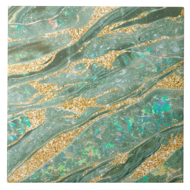 Eleganter Classy Opal Marble Jade Green Gold Glitz Fliese (Vorderseite)