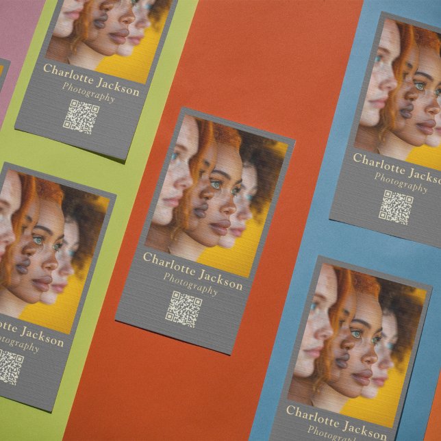 Eleganter Clean Gray Foto Fotografie & Qr Code Visitenkarte (Von Creator hochgeladen)