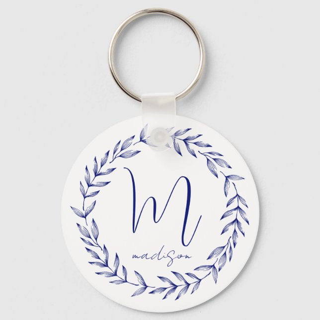 Eleganter Cobalt Blue Personalisiert Monogram Schl Schlüsselanhänger (Vorderseite)