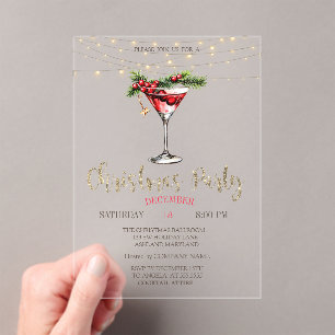 Eleganter Cocktail,Lichterkette Gold Weihnachten Acryleinladungen