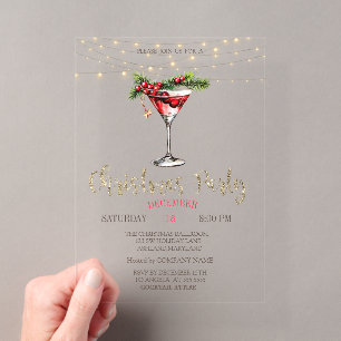 Eleganter Cocktail, String Lights Gold Weihnachten Acryleinladungen