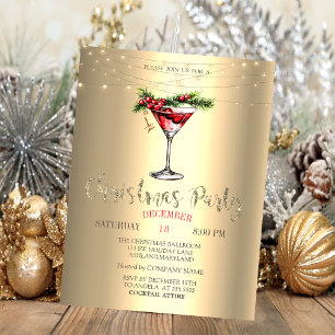 Eleganter Cocktail, String Lights Gold Weihnachten Einladung