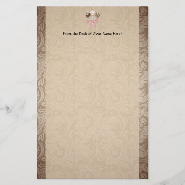 Eleganter Cocoa Damask Cake Pop Briefpapier (Vorderseite)