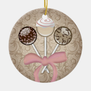 Eleganter Cocoa Damask Cake Pop Keramikornament
