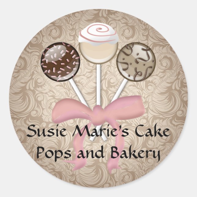 Eleganter Cocoa Damask Cake Pop Runder Aufkleber (Vorderseite)