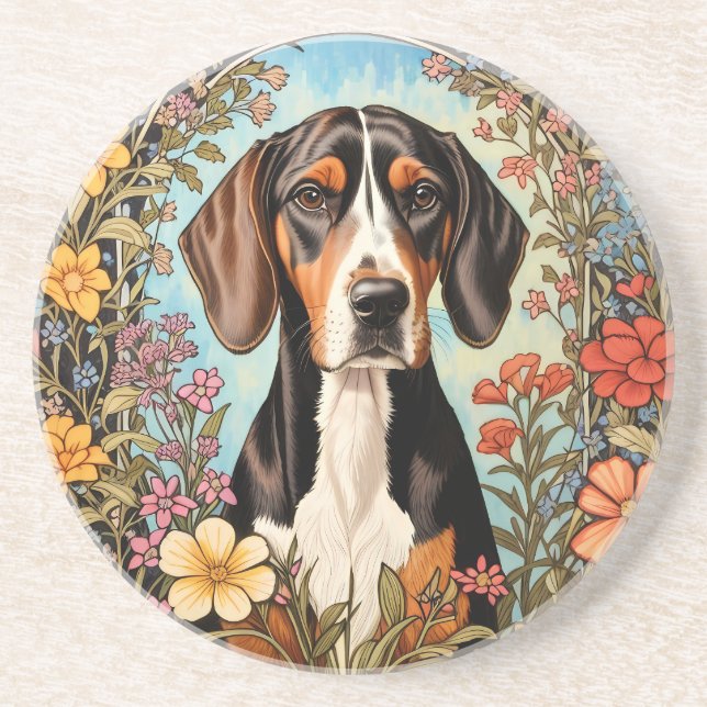 Eleganter Coonhound Bunte Blumen Getränkeuntersetzer (Vorne)