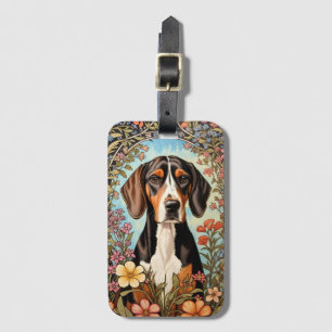 Eleganter Coonhound Bunter Blumendruck Gepäckanhänger