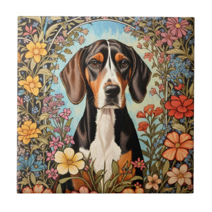 Eleganter Coonhound Buntes Blumenmuster Fliese