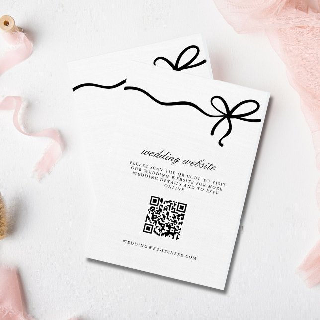 Eleganter Coquette Bow Wedding Details QR Code Begleitkarte (Elegant Coquette Bow Wedding Details QR Code Enclosure Card)