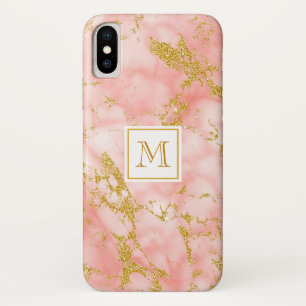 Eleganter Coral Marble Monogram Imitate Gold Glitz Case-Mate iPhone Hülle