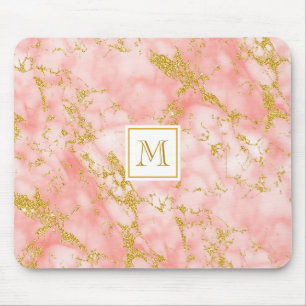 Eleganter Coral Marble Monogram Imitate Gold Glitz Mousepad