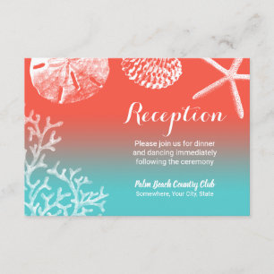 Eleganter Coral Reef Beach Wedding Empfang Einladung