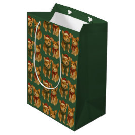 Eleganter Corgi-Weihnachten Reicher Tief Dunkelgrü Mittlere Geschenktüte