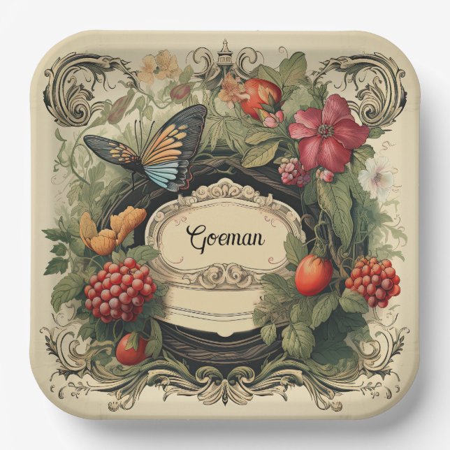 Eleganter Cotgore Garden Berries Personalisiert Pappteller (Vorderseite)