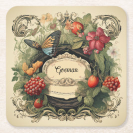 Eleganter Cotgore Garden Berries Personalisiert Rechteckiger Pappuntersetzer