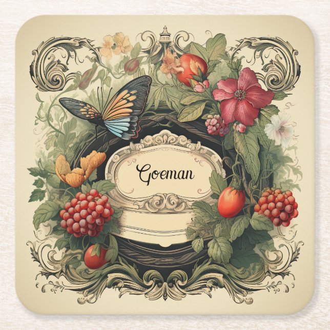 Eleganter Cotgore Garden Berries Personalisiert Rechteckiger Pappuntersetzer (Vorderseite)