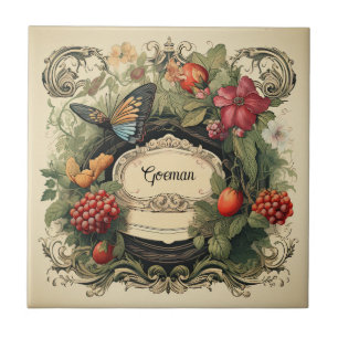 Eleganter Cottagecore-Garten-Beeren-Personalisiert Fliese