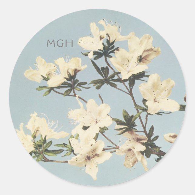 Eleganter Cream Azalea Floral Monogramm Umschlag A Runder Aufkleber (Vorderseite)
