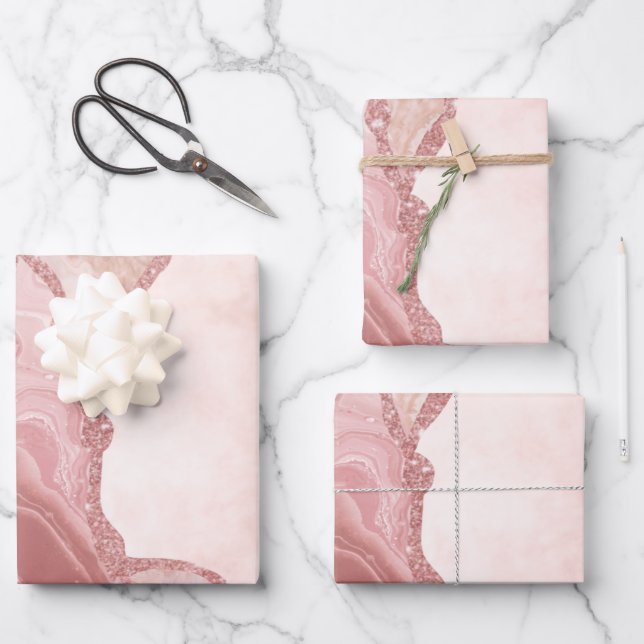 Eleganter Cream Blush Pink Agate Geode Geschenkpapier Set (Vorderseite)