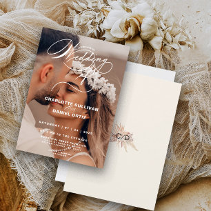 Eleganter Cream floral Boho die Hochzeit von Foto Einladung