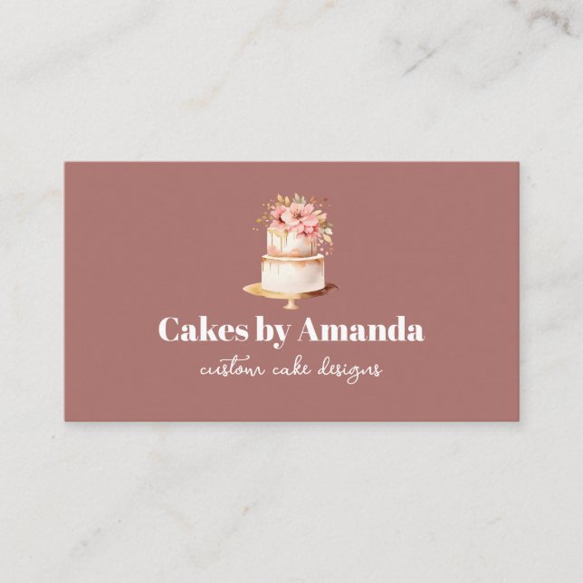 Eleganter Crimson Cake mit Florals Cake Decoration Visitenkarte (Vorderseite)