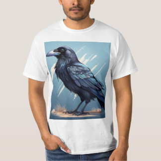 "Eleganter Crow auf hellblauer Leinwand - Detailli T-Shirt