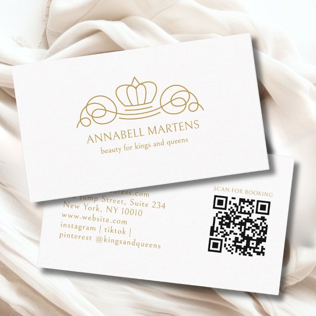 Eleganter Crown Salon Weißer QR-Code Visitenkarte (Elegant Crown Salon White QR Code Business Card)