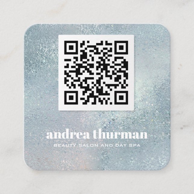 Eleganter Crystal Blue perlenirisierender QR CODE Quadratische Visitenkarte (Vorderseite)