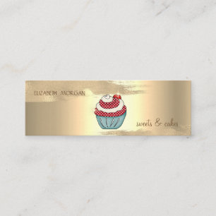 Eleganter Cupcake mit Kirsche und Goldpinselstrich Mini Visitenkarte