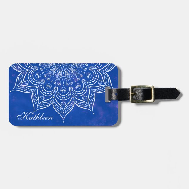 Eleganter Custom Blue und White Mandala Gepäckanhä Gepäckanhänger (Vorderseite horizontal)