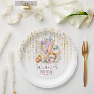 Eleganter Custom Bridal Brunch Pink & Gold Glitzer Pappteller