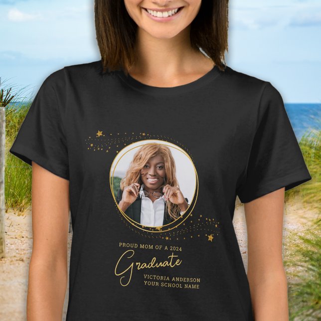 Eleganter Custom Graduate Foto Gold Abschluss T-Shirt (Von Creator hochgeladen)