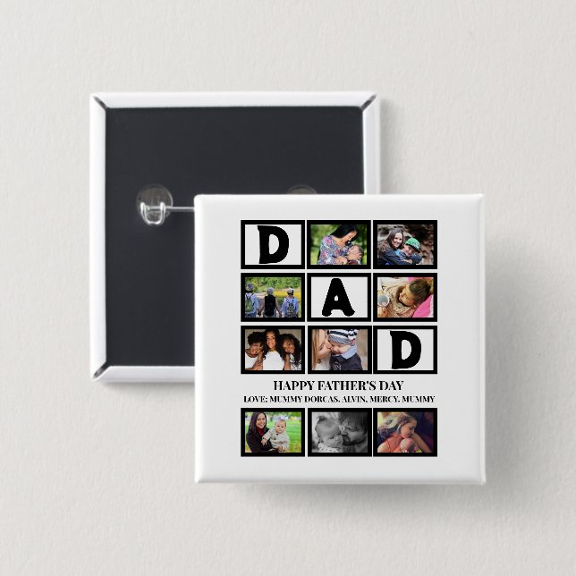 Eleganter Custom Happy Vathers Day 9 Foto Collage Button (Vorne & Hinten)