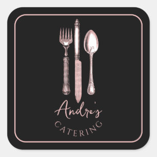 Eleganter Cutlery Logo Catering Schwarz Quadratischer Aufkleber