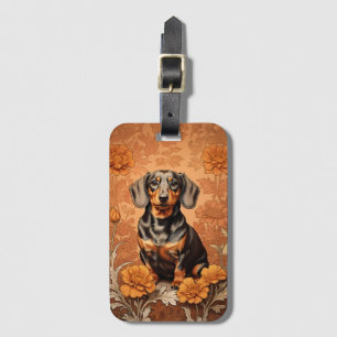 Eleganter Dachshund und Ringelblumen   Gepäckanhänger