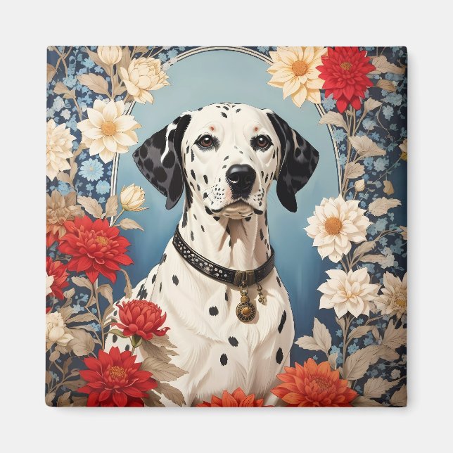 Eleganter Dalmatiner mit Dahlia-Blume Magnet (Vorne)