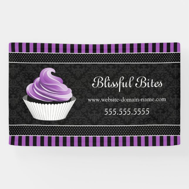 Eleganter Damask Lila Cupcake Banner (Horizontal)