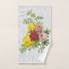 Eleganter Damask mit gelbem Rosa und Rote Rosen Handtuch