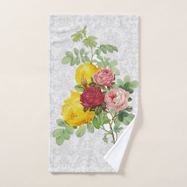 Eleganter Damask mit gelbem Rosa und Rote Rosen Handtuch (Handtuch)