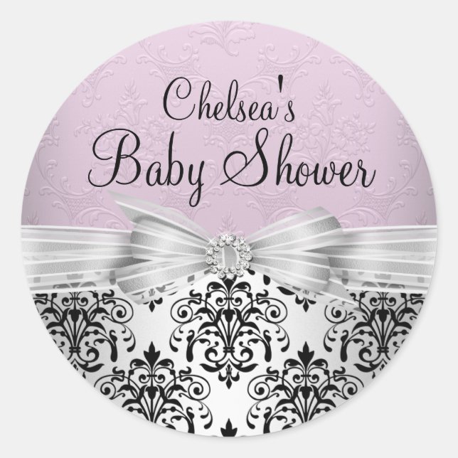 Eleganter Damask Pink Baby Shower Sticker (Vorderseite)