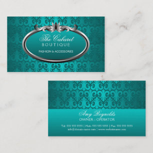 Eleganter Damast-aquamariner silberner Schimmer Visitenkarte