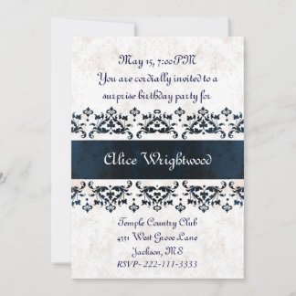 Eleganter Damast der Marine Ladys Birthday Einladu Einladung