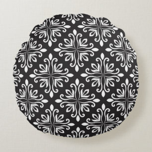 Eleganter Damast: Florales Art Deco Rundes Kissen