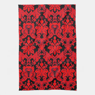 Eleganter Damast Rot/Schwarz Geschirrtuch