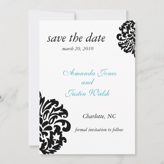 eleganter Damast Save the Date (Vorderseite)