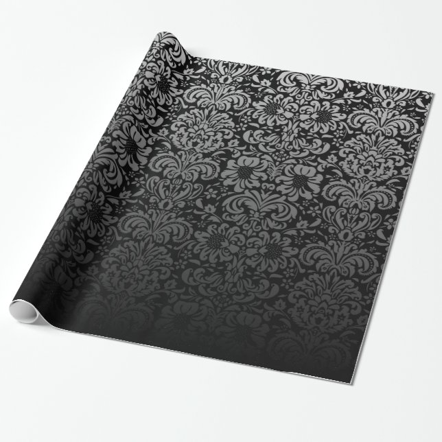 Eleganter Damast (Schwarzes und Silber) Geschenkpapier (Ungerollt)