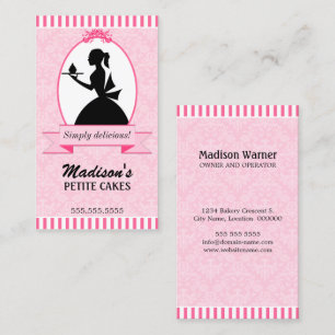 Eleganter Damast-Silhouette-kleiner Kuchen Visitenkarte