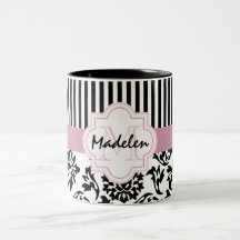 Eleganter Damast und Streifen monogramed