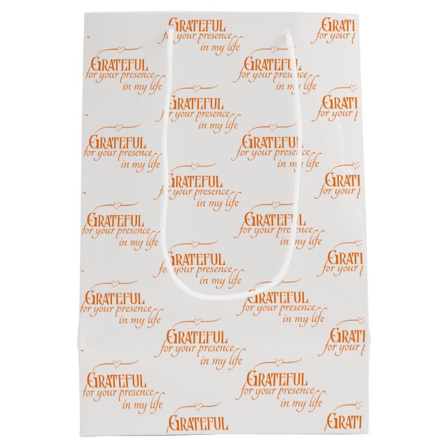 Eleganter, dankbarer Erntedank Fall Pumpkin Orange Mittlere Geschenktüte (Rückseite)