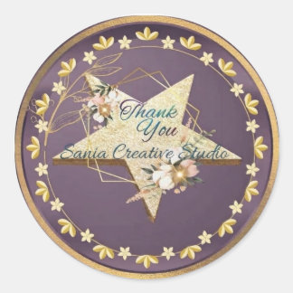 Eleganter "Danke"-Sticker mit lila und goldenem Gl Runder Aufkleber